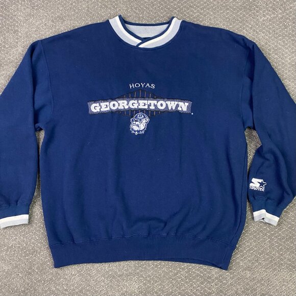 Vintage 90s Starter Georgetown Hoyas Sweatshirt Men's Large Blue - Picture 1 of 9